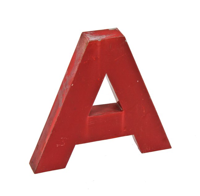 c. 1950's american single-sided flush mount folded and pressed red enameled chicago supermarket letter sign with raised edges