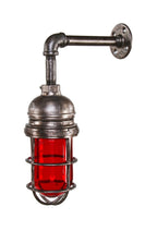 original and fully functional vintage american industrial single "explosion-proof" flush mount grain elevator sconce with ruby red glass jar