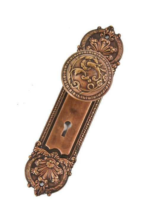 "de bercy" pattern antique american art nouveau style ornamental wrought bronze residential passage door hardware
