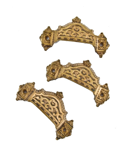 group of three all original 19th century antique american victorian era cast bronze whipple cabinet drawer or bin pulls