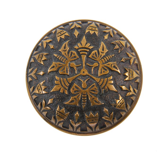 highly desirable antique american aesthetic movement oversized dome-shaped cast bronze "butterflies" doorknob with banded rim