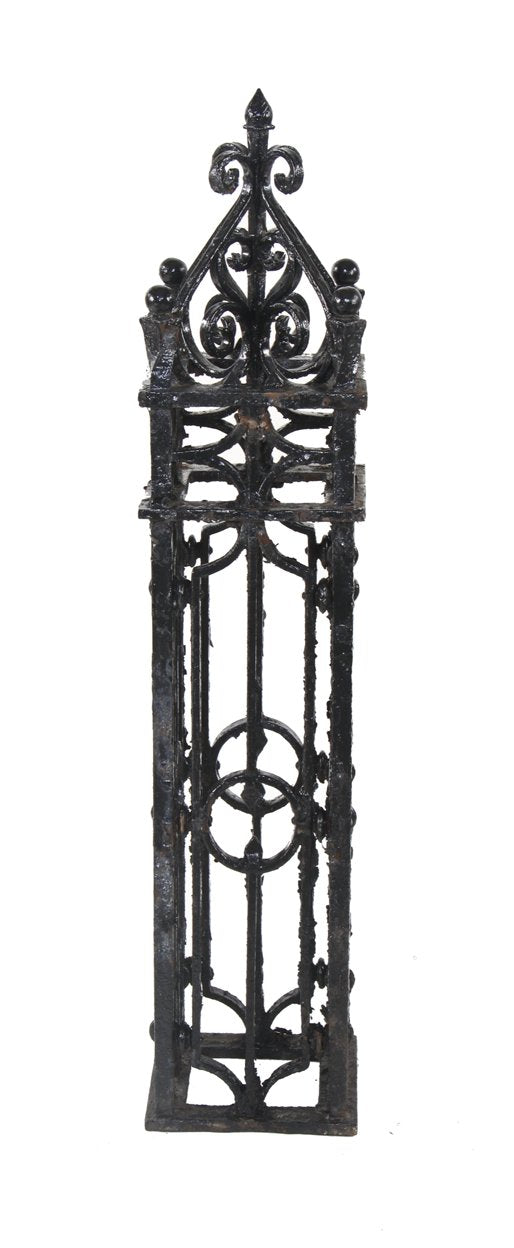 very impressive early 20th century highly ornamented new york city mansion exterior black enameled wrought iron newel post with ball finials and scrollwork