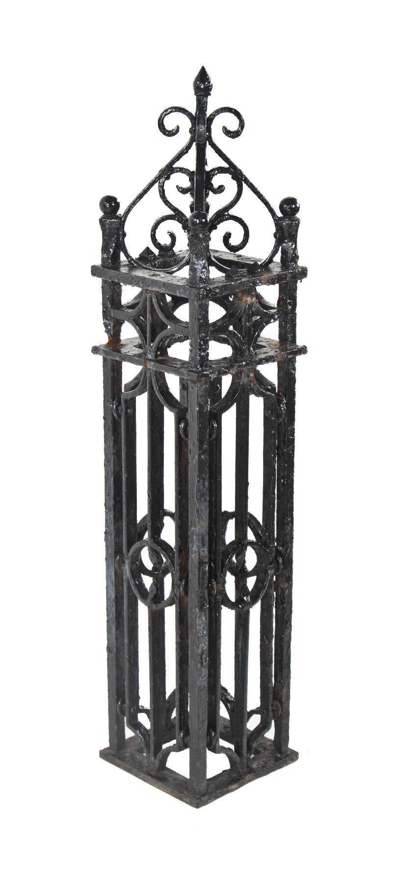 very impressive early 20th century highly ornamented new york city mansion exterior black enameled wrought iron newel post with ball finials and scrollwork