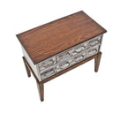 beautifully repurposed c. 1940's vintage american industrial compartmentalized steel cabinet with newly created oak wood four-legged base and tabletop