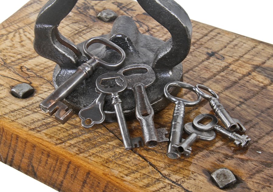 small lot of original late 19th and early 20th century refinished wrought iron and steel tubular barrel furniture cabinet keys