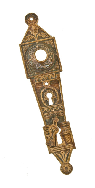 original late 1870's antique american ornamental cast bronze aesthetic movement residential entrance door escutcheon or backplate