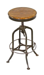 c. 1930's american antique industrial adjustable height "uhl art steel" toledo factory workbench stool with original olive green paint finish