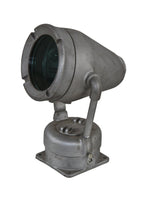 heavy duty cast aluminum and steel "explosion proof" adjustable gunship gray "floodlighting" projector with tinted impact-resistant glass lens