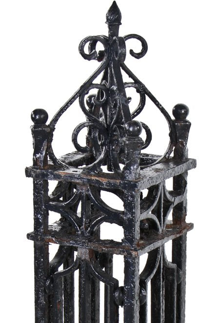 original and intact antique american black enameled decorative wrought iron exterior new york city mansion stair landing newel post