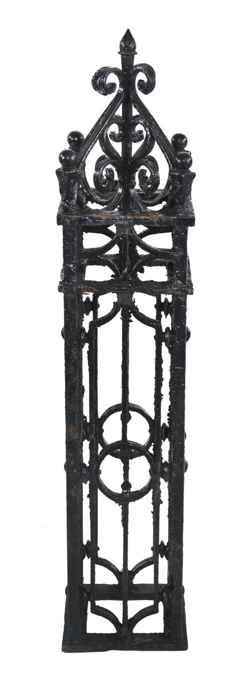 original and intact antique american black enameled decorative wrought iron exterior new york city mansion stair landing newel post