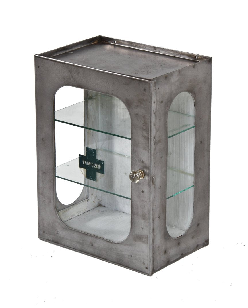 c. 1920's american art deco machine age refinished pressed and folded steel wall-mount hospital examination room "sterilizer" cabinet