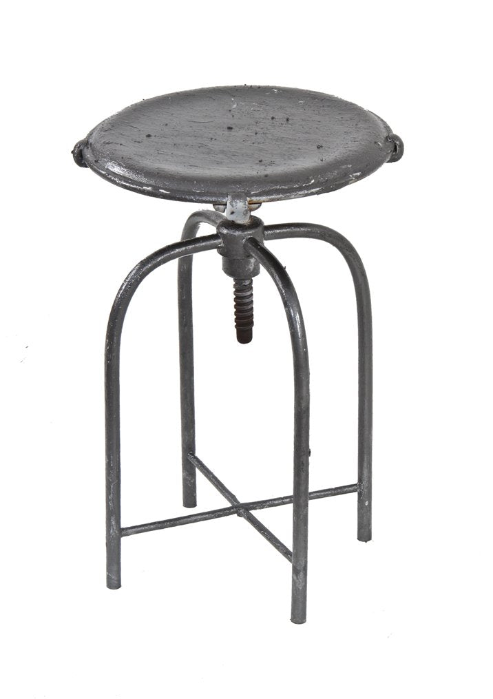vintage c. 1930's american medical adjustable height bent tubular steel four-legged hospital examination room stool with revolving seat