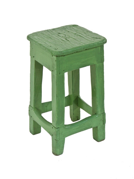 unique timeworn c. 1930's american industrial primitive general electric factory machine shop four-legged green painted wood stool