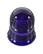 single vintage american industrial  cobalt blue fresnel glass dome-shaped "kopp" airport runway stake light globe with lightly embossed lettering