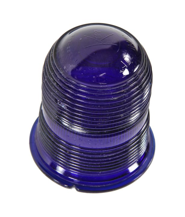 original and intact vintage american industrial dark cobalt blue dome-shaped airport runway navigational signal fresnel lens