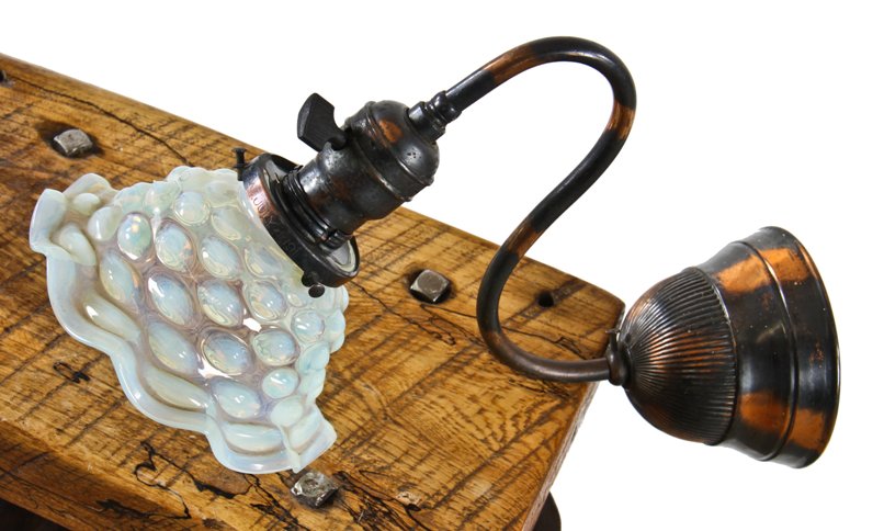 hard to find and highly desirable early 20th century interior chicago bank building office wall-mount electric sconce with intact oxidized copper finish