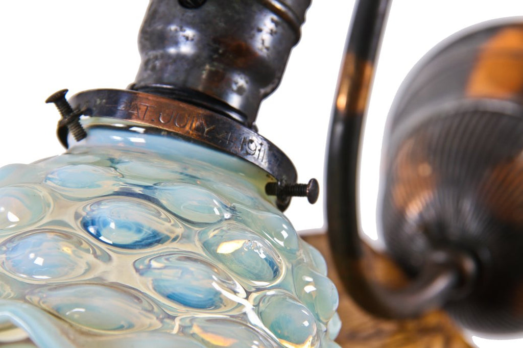 hard to find and highly desirable early 20th century interior chicago bank building office wall-mount electric sconce with intact oxidized copper finish