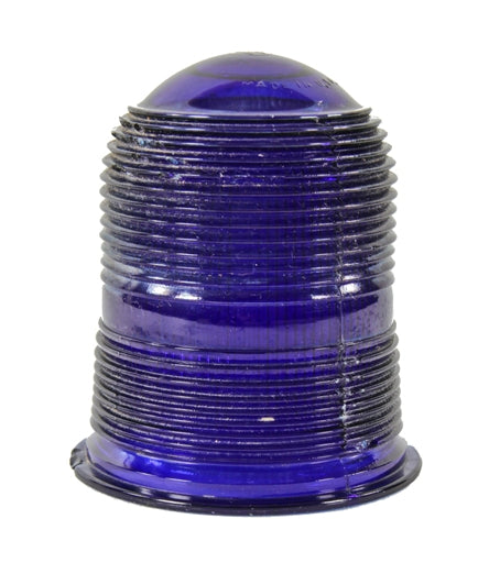 vintage american industrial cobalt blue dome-shaped replacement airport runway fresnel compact lens glass globe