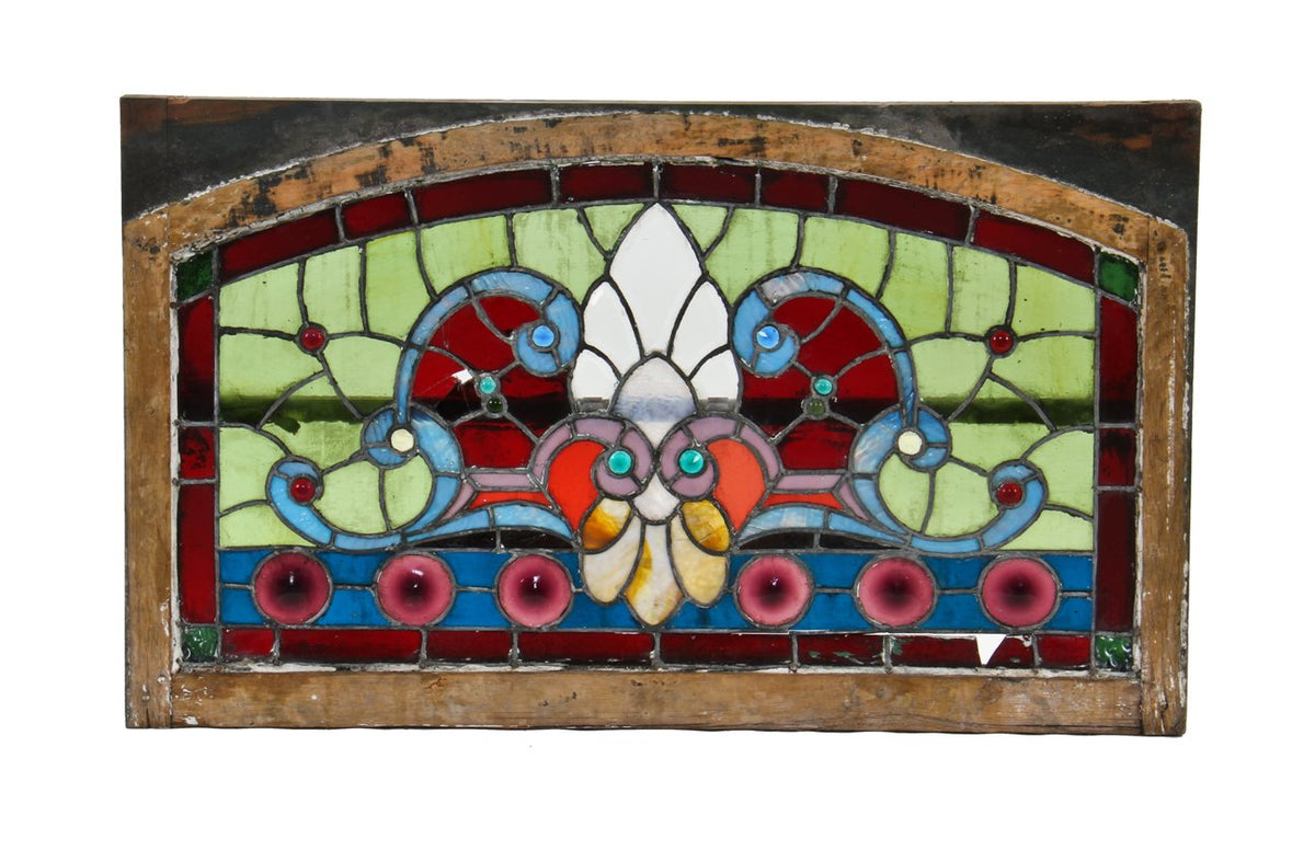 incredible late 1880's original american high victorian era chicago mansion stained glass transom window with large rondels