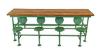 original c. 1919 american antique industrial wisconsin steel works factory lunch hall folding seat table with refinished maple wood top