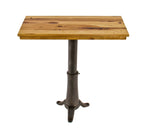 very clean and well-crafted american industrial stationary side table with repurposed three-legged cast iron telescoping magician's stand