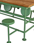 original c. 1919 american antique industrial wisconsin steel works factory lunch hall folding seat table with refinished maple wood top