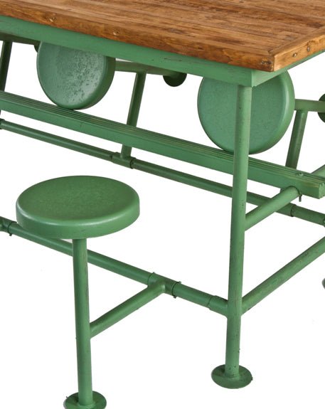 original c. 1919 american antique industrial wisconsin steel works factory lunch hall folding seat table with refinished maple wood top