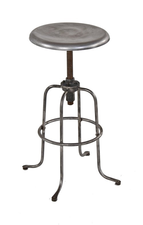 c. 1930's original four-legged all-welded heavy gauge solid steel adjustable height dentist examination stool with revolving seat