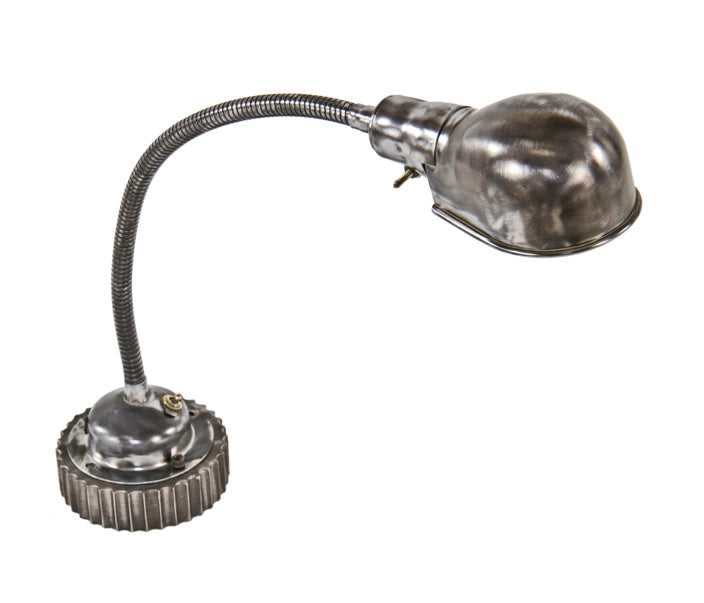 functional c. 1940's american industrial repurposed adjustable gooseneck coil factory machinist table lamp with "slim helmet" reflector or shade