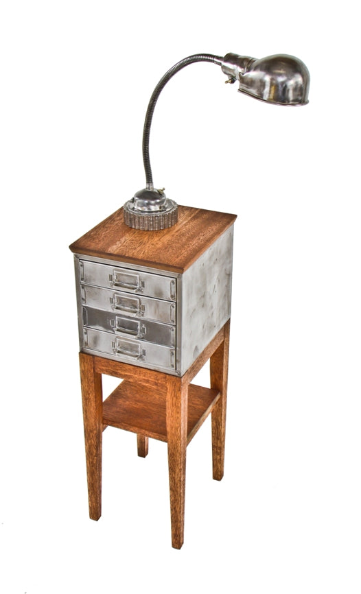 functional c. 1940's american industrial repurposed adjustable gooseneck coil factory machinist table lamp with "slim helmet" reflector or shade