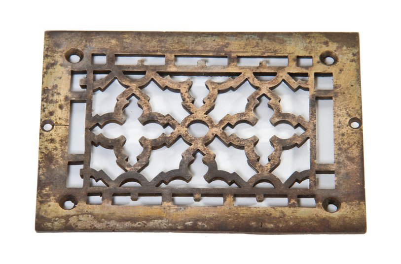 original late 19th century antique american victorian era "persian" pattern wall-mount ornamental cast iron air intake grate or register cover