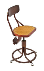 all original highly desirable c. 1930's american vintage industrial western electric switchboard operator adjustable height chair with intact purse holder