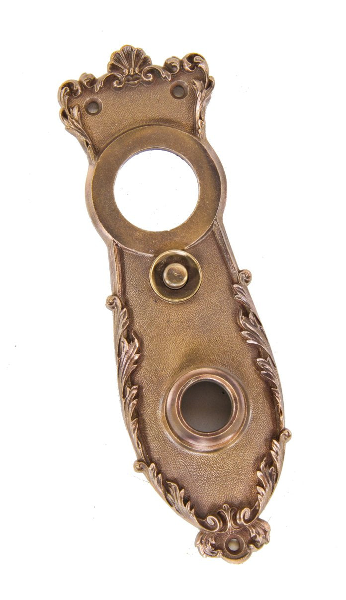 early 20th century original ornamental cast bronze interior new york city plaza hotel guest room door backplate or escutcheon with push button