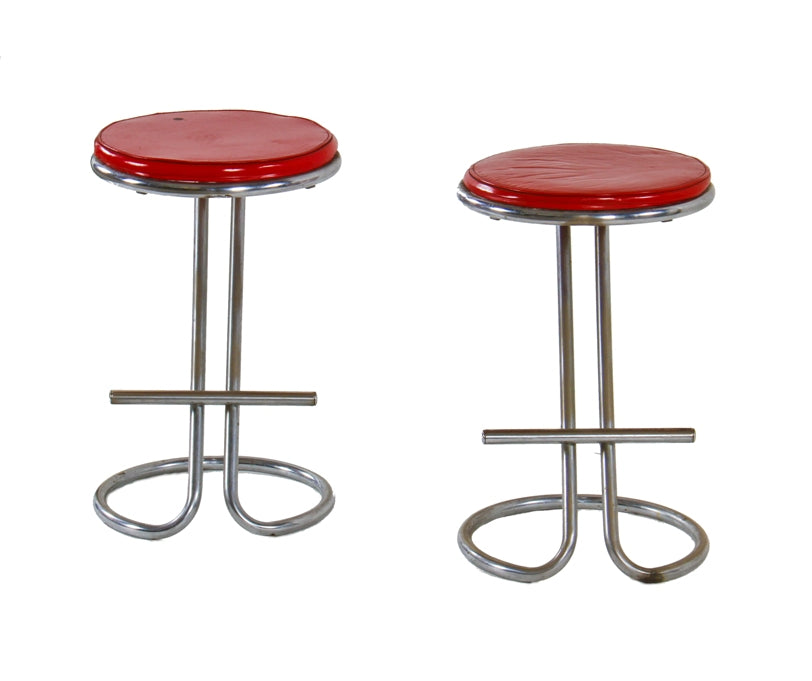 matching pair of original c. 1930's american depression era art deco gilbert rohde-designed "z" stools with largely intact chrome plated finish