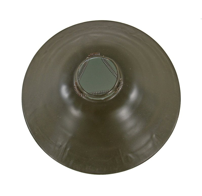 single c. 1940's world war ii-era conical-shaped olive drab porcelain enameled steel pendant light reflector with spring clips