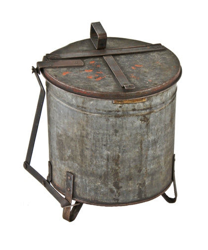 original and functional c. 1920's antique american industrial galvanized steel factory machine shop oily rag waste can with foot-operated top