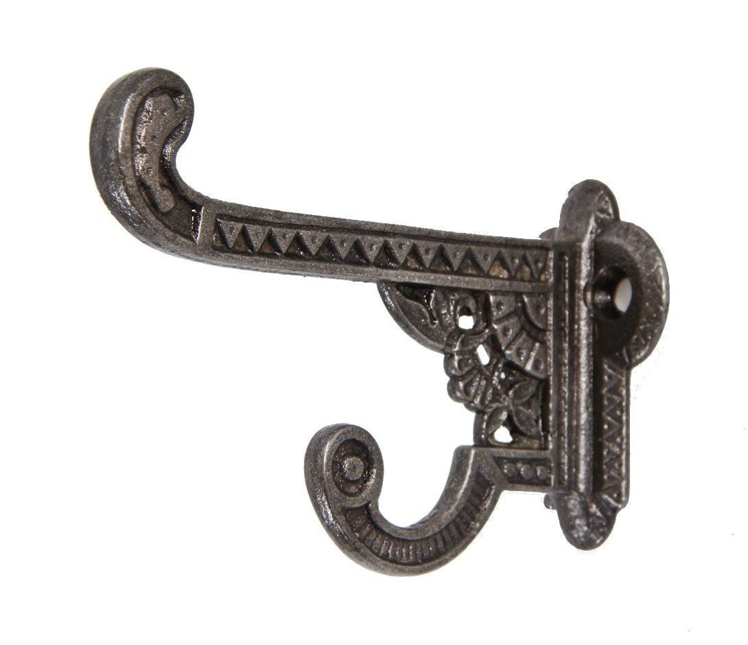 single late 19th century original antique american ornamental cast iron "oriental" pattern interior residential wall-mount coat hook