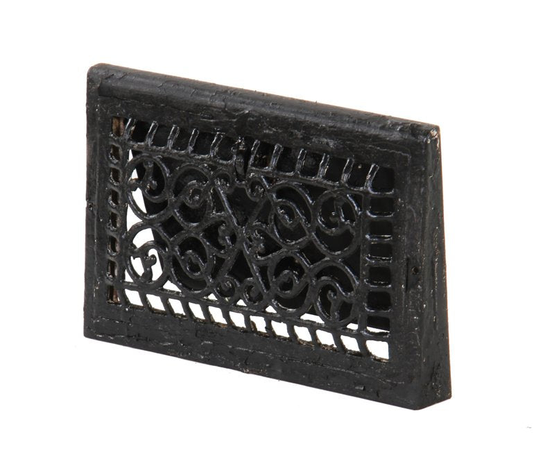 c. 1910-15 original fully functional interior residential ornamental black enameled cast iron wall-mount heat register with single louver