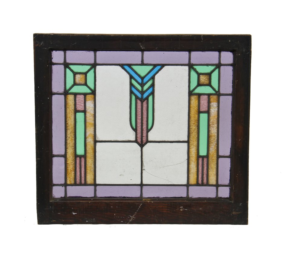 c. 1915-20 original and largely intact american variegated leaded art glass chicago bungalow widow with original pine wood sash frame