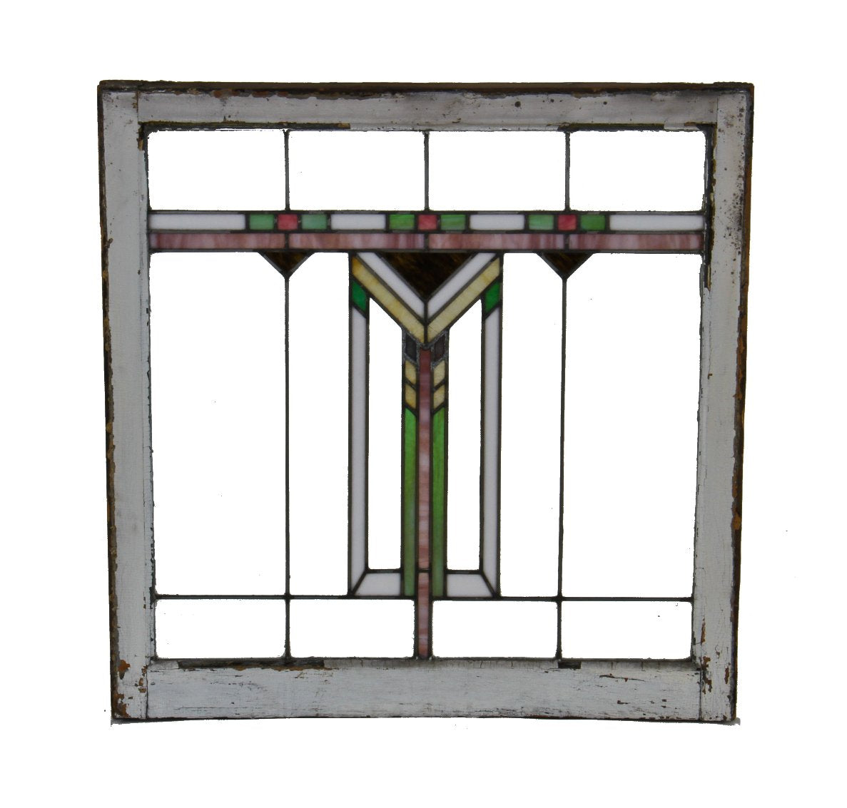 c. 1910-15 original american prairie school style "wrightesque" interior residential leaded art glass window with chevron design motif