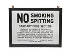c. 1930's original american industrial single-sided heavy gauge steel black and white porcelain enameled "no smoking" new york city subway sign