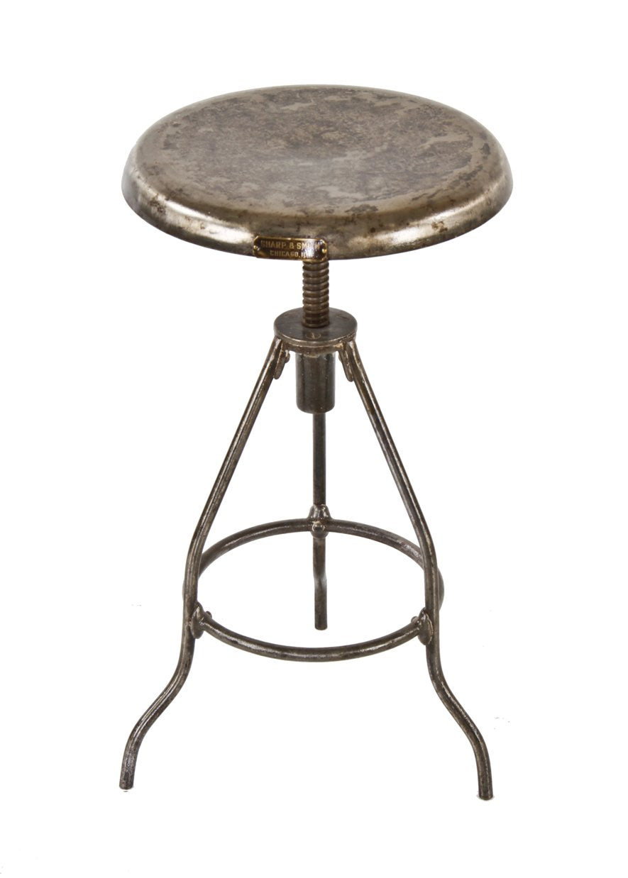 refinished early 20th century antique american medical three-legged revolving seat hospital operating room stool with brass name plaque