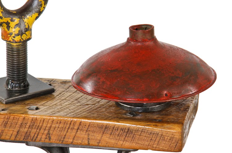 c. 1930's weathered american industrial red enameled cold-rolled folded and pressed steel factory pendant fixture reflector or shade