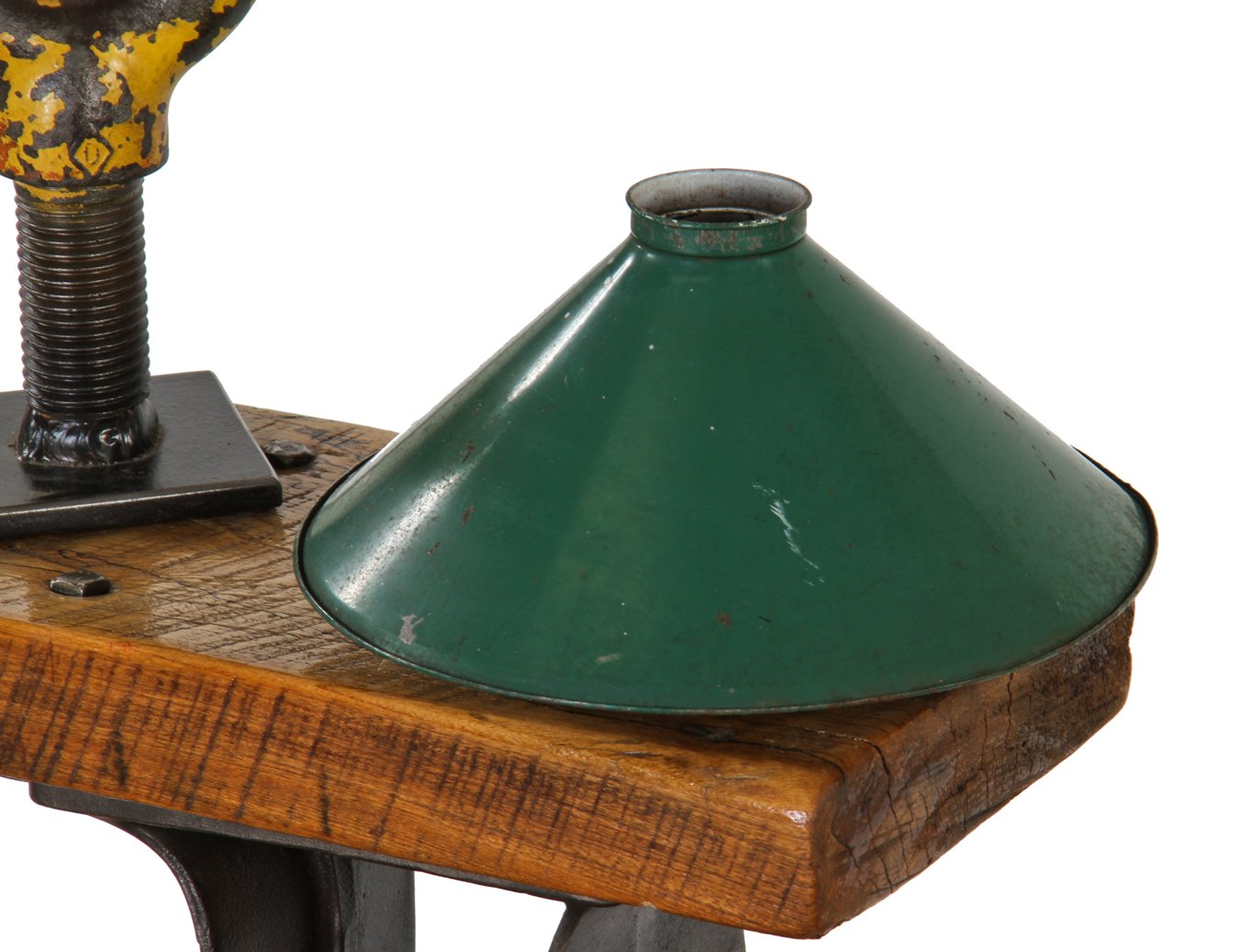 original slightly worn vintage american industrial baked green enameled folded and pressed tin factory pendant fixture replacement shade