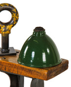 original c. 1920's antique american industrial deep bowl green porcelain enameled steel "shade holder" reflector or shade