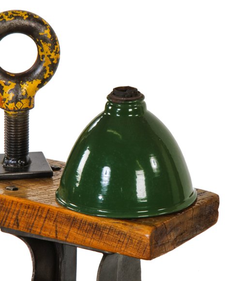 original c. 1920's antique american industrial deep bowl green porcelain enameled steel "shade holder" reflector or shade