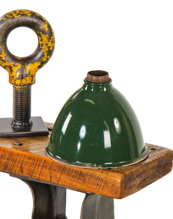 original antique american industrial green porcelain enameled "deep bowl" cold-rolled steel reflector or shade with threaded copper fitter