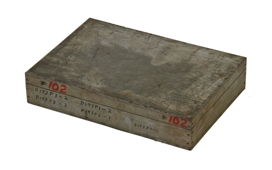 custom-built c. 1930's old american industrial factory machine shop painted wood hinged drill bit storage case or box with surface wear