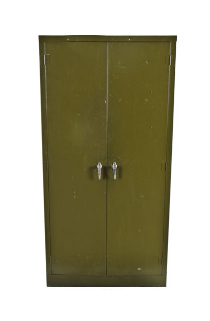c. 1950's vintage american oversized industrial cold-rolled steel double-door freestanding factory machine shop supply cabinet