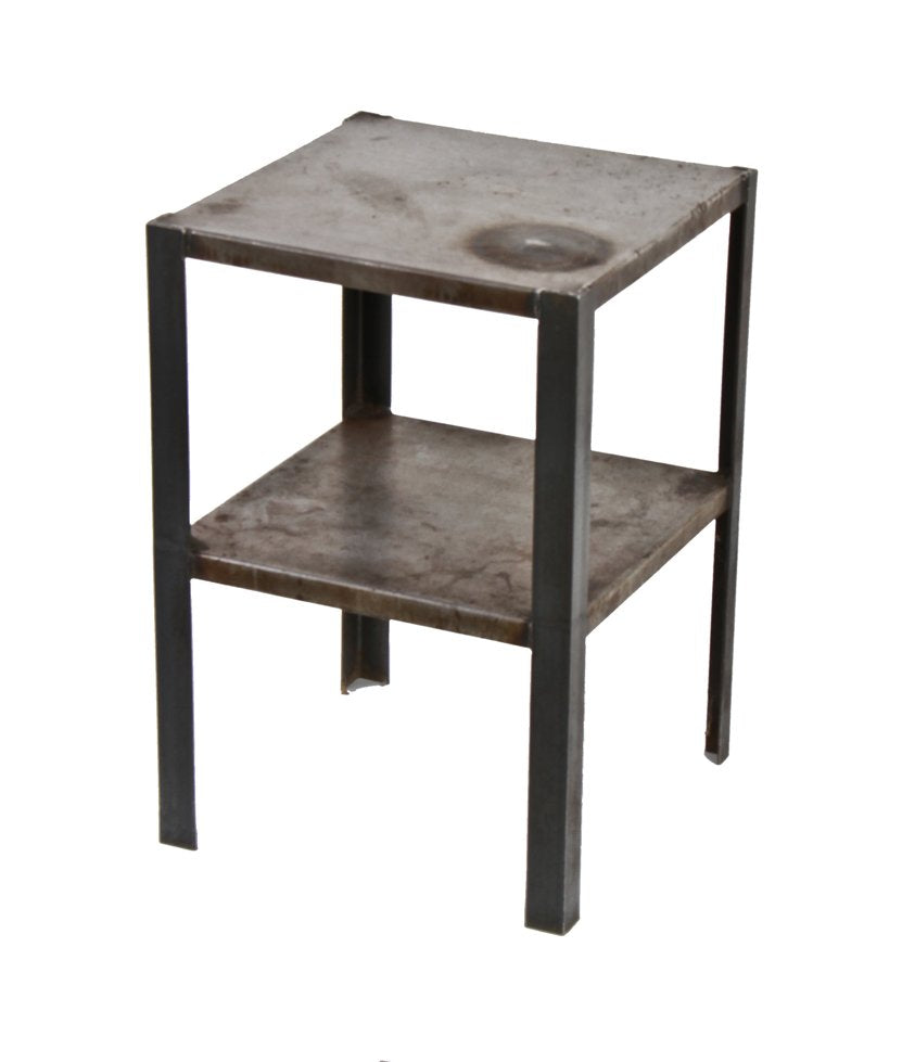sturdy original c. 1950's american vintage industrial two-tier stationary all-welded joint heavy gauge steel factory work stand